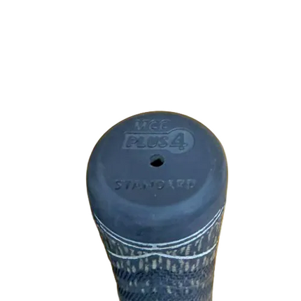 Blue golf club grip with 'MCC Plus 4' 