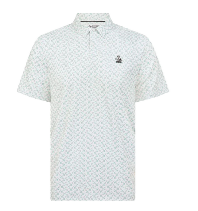 Original Penguin Golf Polo Shirt All-Over Lifesaver Print (Green) Various Sizes