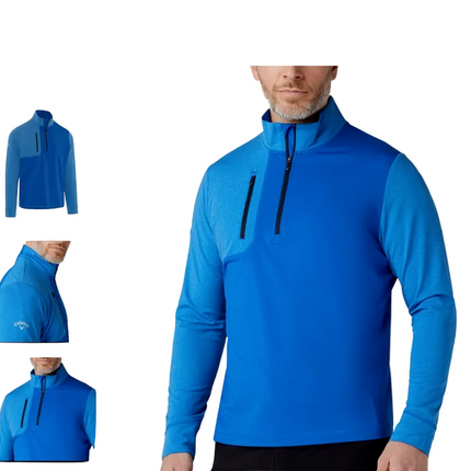 Callaway Mens Aquapel Mixed Media 1/4 Zip Golf Pullover - Light Lapis