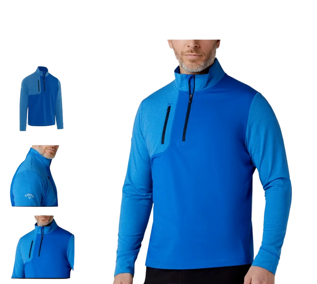 Callaway Mens Aquapel Mixed Media 1/4 Zip Golf Pullover - Light Lapis