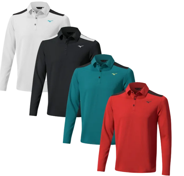 Mizuno Mens Winter Elite Long Sleeve Polo Shirt Golf Move Tech Thermo Top