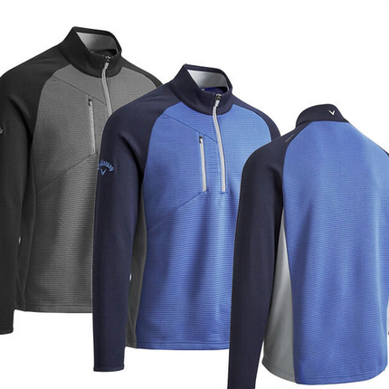 Callaway Golf Mens Block Ottoman Fleece Top 1/4 Zip Thermal Pullover Blue/Grey