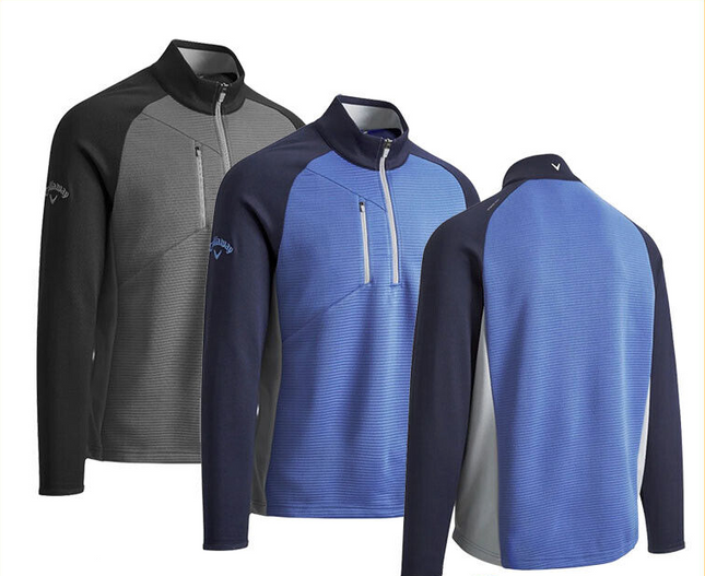 Callaway Golf Mens Block Ottoman Fleece Top 1/4 Zip Thermal Pullover Blue/Grey