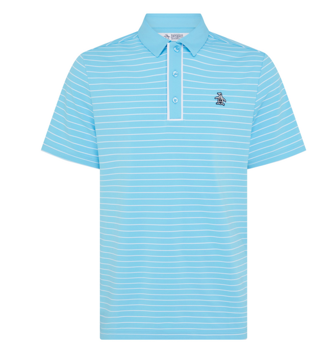 Original Penguin Golf Polo Shirt Light Blue Stripe (Blue Grotto) Various Sizes
