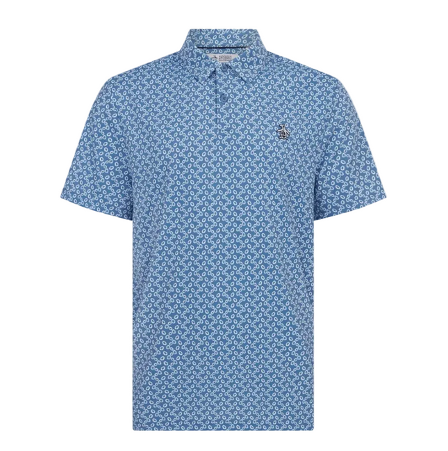 Original Penguin Golf Polo Shirt All-Over Lifesaver Print (Blue) Various Sizes