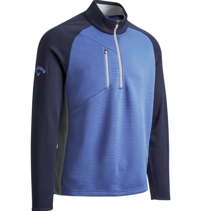 Callaway Golf Mens Block Ottoman Fleece Top 1/4 Zip Thermal Pullover Blue/Grey